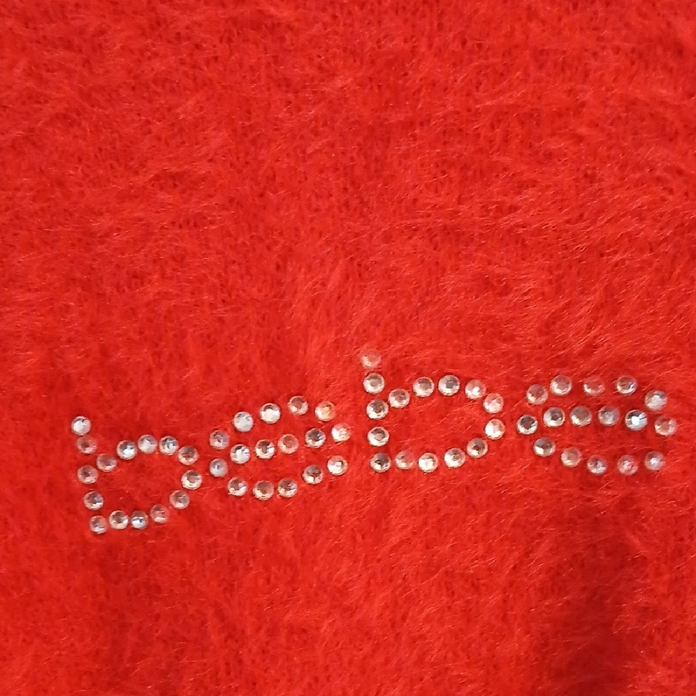 Bebe Red Fuzzy Crew Neck Sweater - Picture 4 of 4
